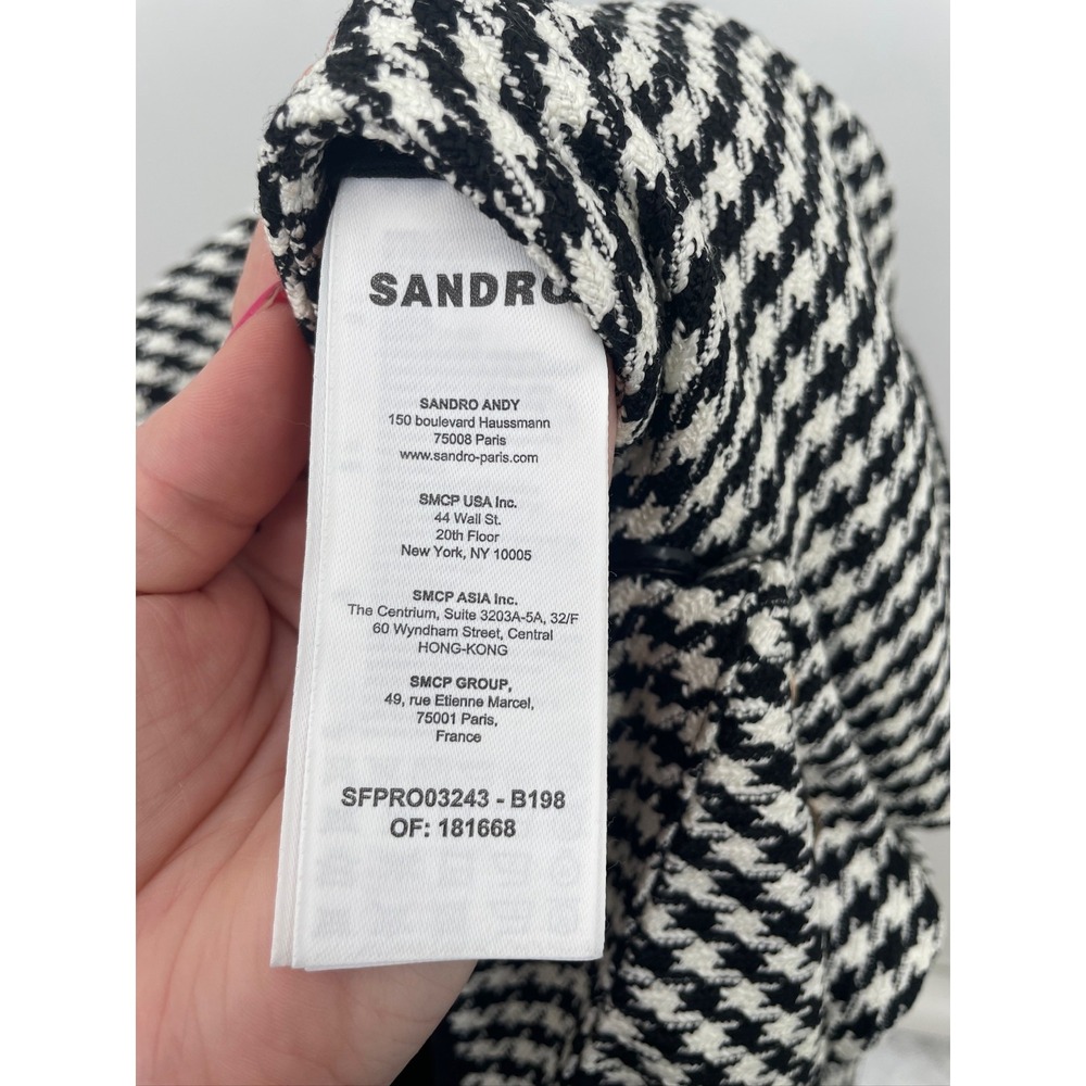 Sandro Charlotte Houndstooth Black and White Tweed Mini Dress 38 US 6 - Picture 9 of 11